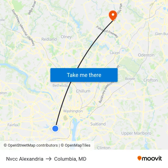 Nvcc Alexandria to Columbia, MD map