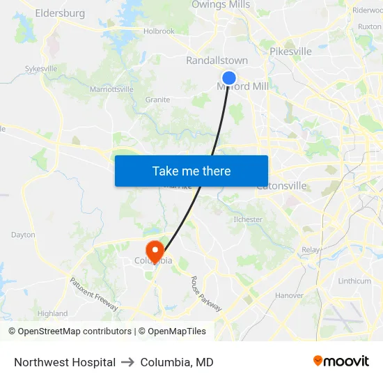 Northwest Hospital to Columbia, MD map
