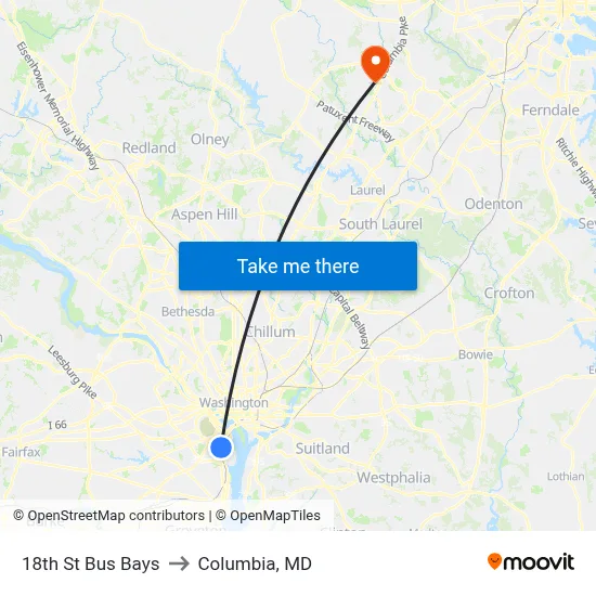 18th St Bus Bays to Columbia, MD map