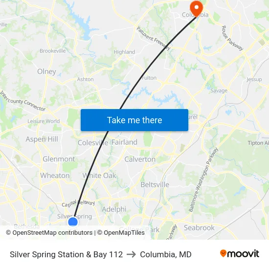 Silver Spring Station & Bay 112 to Columbia, MD map
