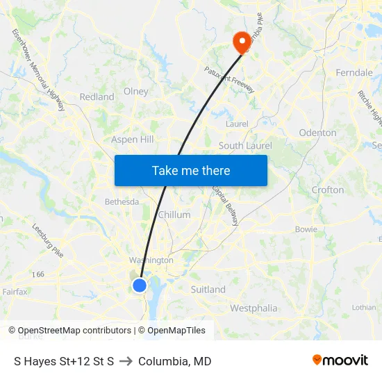S Hayes St+12 St S to Columbia, MD map
