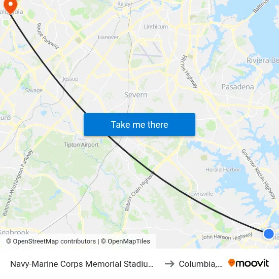 Navy-Marine Corps Memorial Stadium (Stop 3) to Columbia, MD map