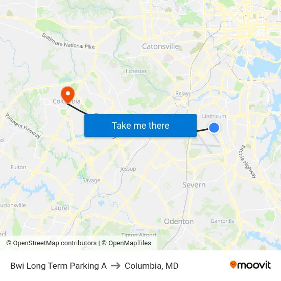 Bwi Long Term Parking A to Columbia, MD map