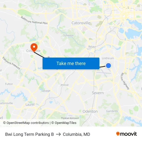 Bwi Long Term Parking B to Columbia, MD map