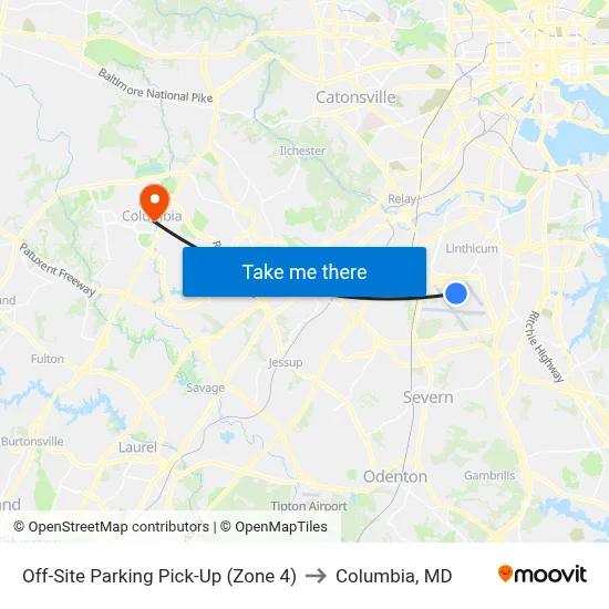Off-Site Parking Pick-Up (Zone 4) to Columbia, MD map