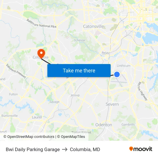Bwi Daily Parking Garage to Columbia, MD map