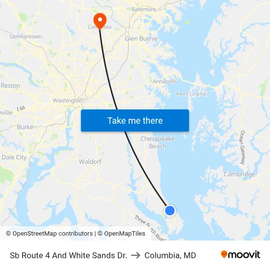 Sb Route 4 And White Sands Dr. to Columbia, MD map