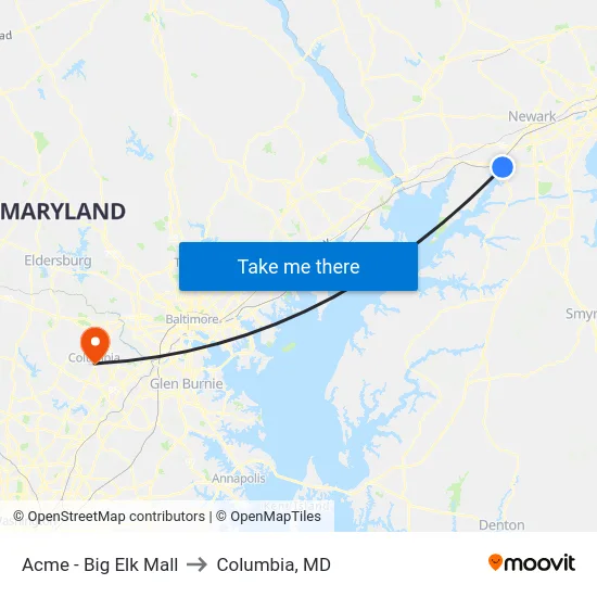 Acme - Big Elk Mall to Columbia, MD map