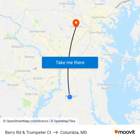 Berry Rd & Trumpeter Ct to Columbia, MD map