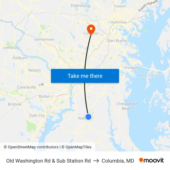 Old Washington Rd & Sub Station Rd to Columbia, MD map