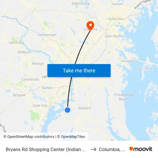 Bryans Rd Shopping Center (Indian Head) to Columbia, MD map