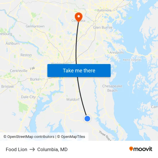 Food Lion to Columbia, MD map