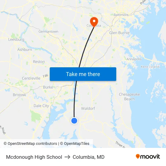 Mcdonough High School to Columbia, MD map