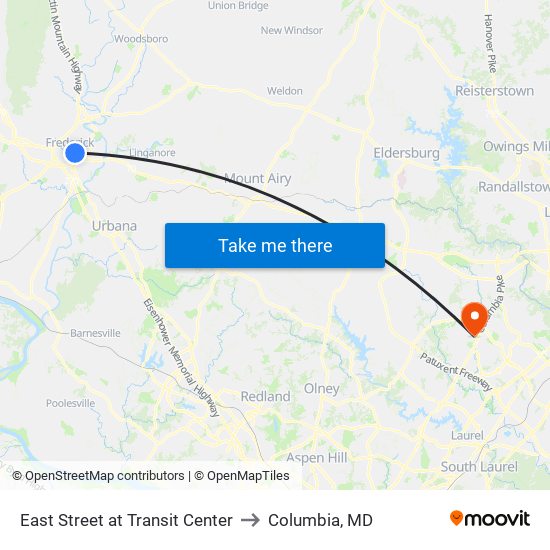 East Street at Transit Center to Columbia, MD map