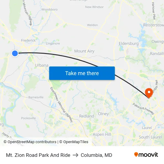 Mt. Zion Road Park And Ride to Columbia, MD map