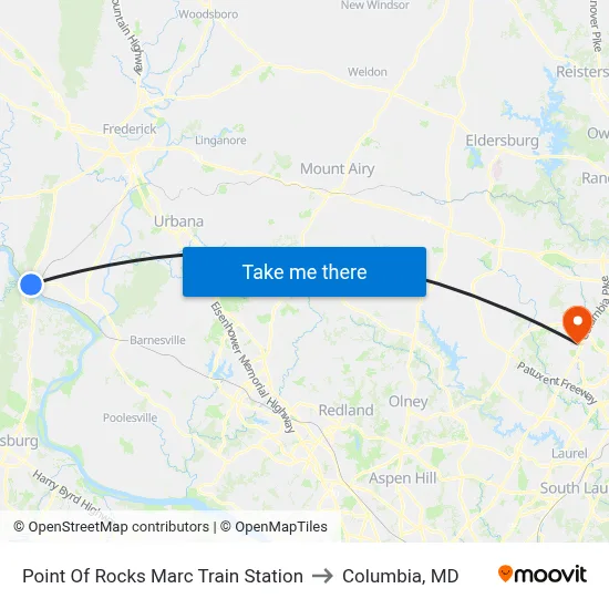 Point Of Rocks Marc Train Station to Columbia, MD map