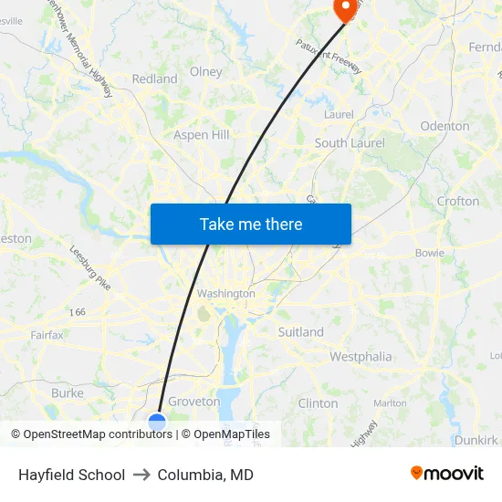 Hayfield School to Columbia, MD map
