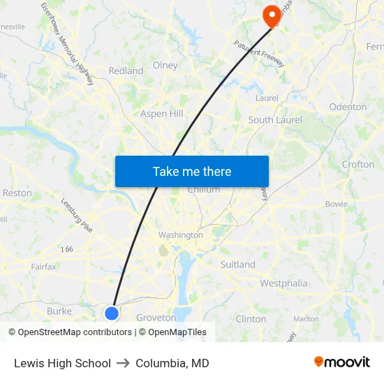Lewis High School to Columbia, MD map