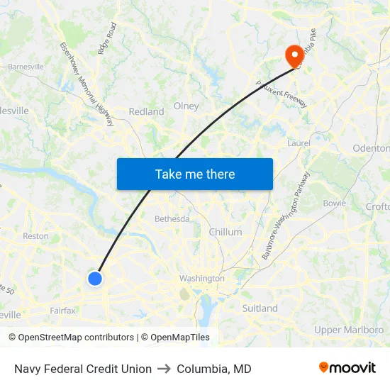 Navy Federal Credit Union to Columbia, MD map