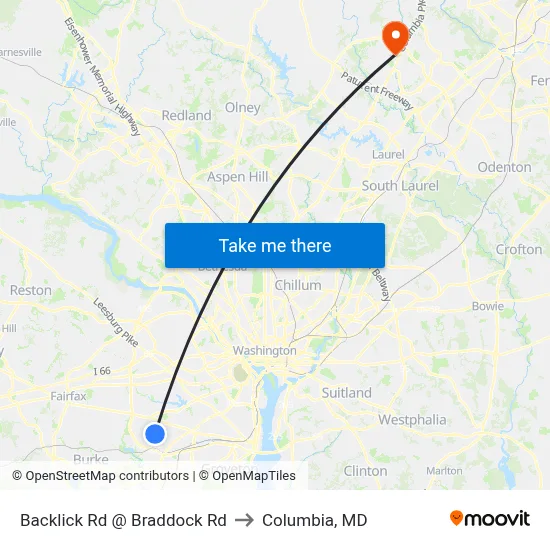 Backlick Rd @ Braddock Rd to Columbia, MD map