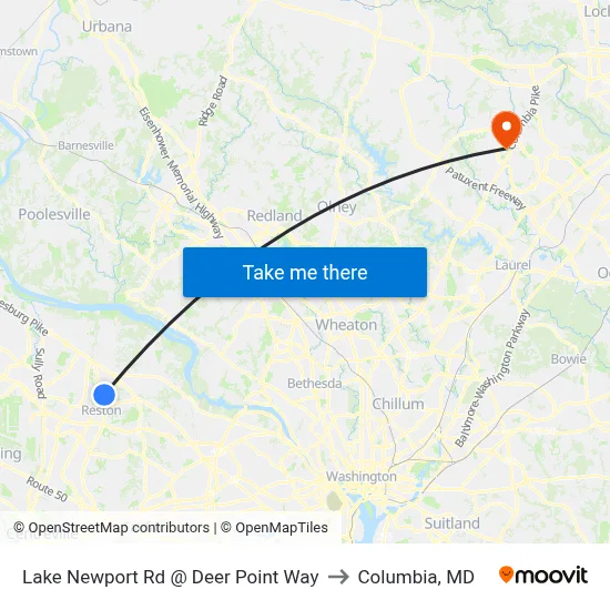 Lake Newport Rd @ Deer Point Way to Columbia, MD map