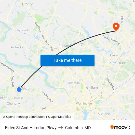 Elden St And Herndon Pkwy to Columbia, MD map