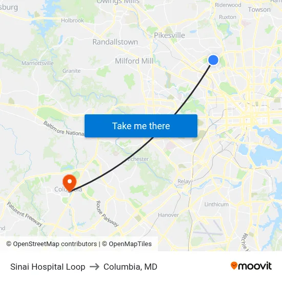 Sinai Hospital Loop to Columbia, MD map