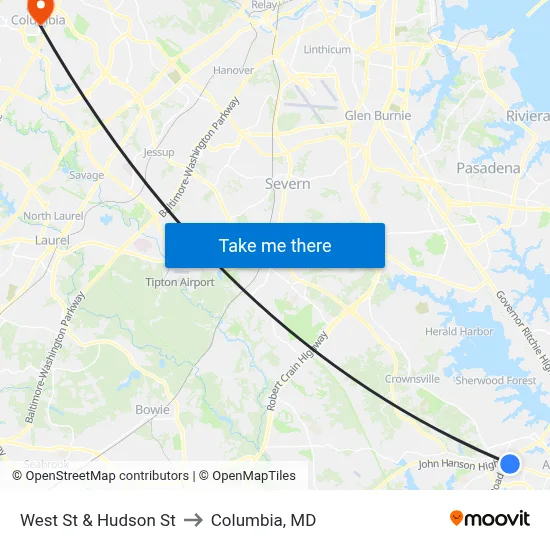 West St & Hudson St to Columbia, MD map