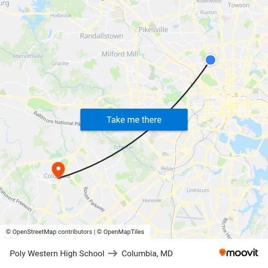 Poly Western High School to Columbia, MD map