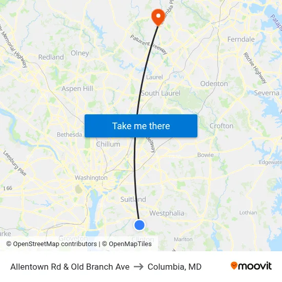 Allentown Rd & Old Branch Ave to Columbia, MD map