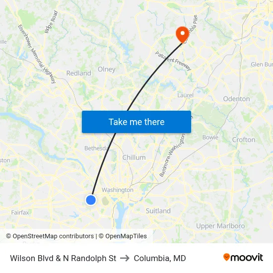 Wilson Blvd & N Randolph St to Columbia, MD map