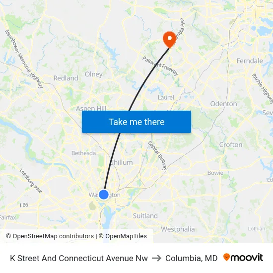K Street And Connecticut Avenue Nw to Columbia, MD map