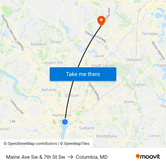 Maine Ave Sw  & 7th St Sw to Columbia, MD map