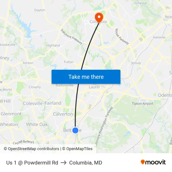 Us 1 @ Powdermill Rd to Columbia, MD map