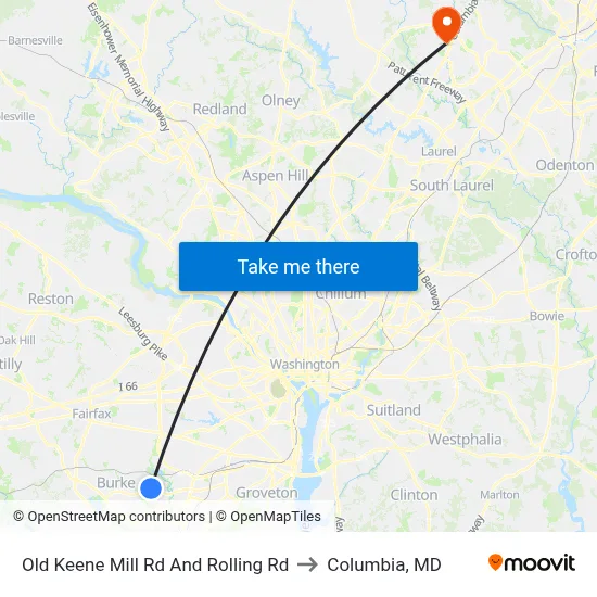 Old Keene Mill Rd And Rolling Rd to Columbia, MD map