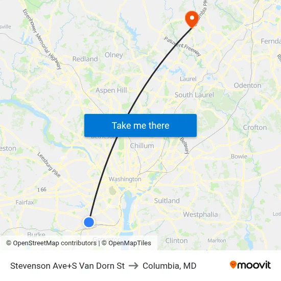 Stevenson Ave+S Van Dorn St to Columbia, MD map