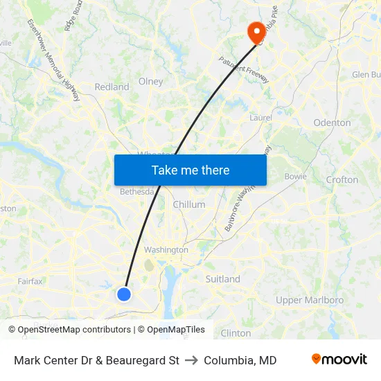 Mark Center Dr & Beauregard St to Columbia, MD map
