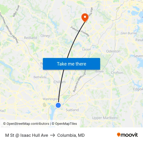 M St @ Isaac Hull Ave to Columbia, MD map