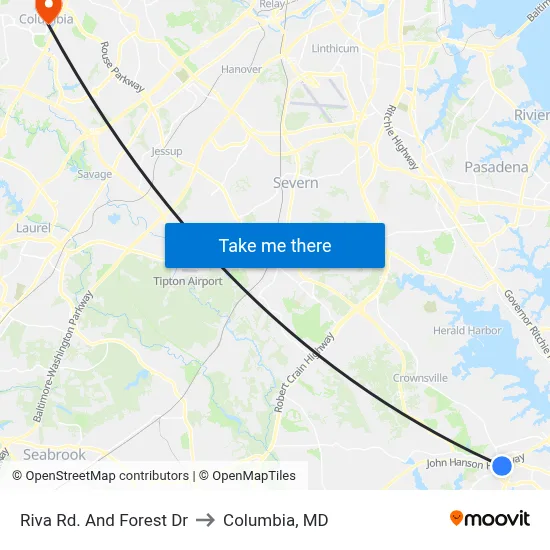Riva Rd. And Forest Dr to Columbia, MD map