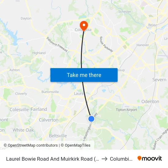 Laurel Bowie Road And Muirkirk Road (Southbound) to Columbia, MD map