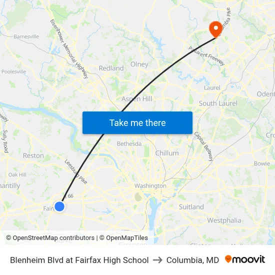 Blenheim Blvd at Fairfax High School to Columbia, MD map