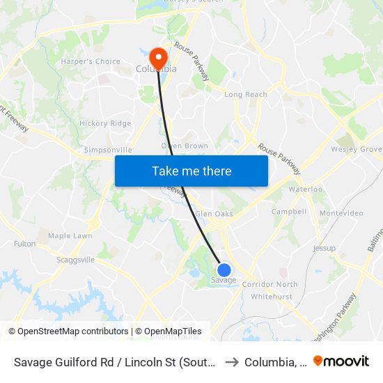 Savage Guilford Rd / Lincoln St (Southbound) to Columbia, MD map