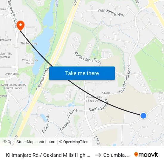 Kilimanjaro Rd / Oakland Mills High School to Columbia, MD map