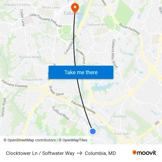 Clocktower Ln / Softwater Way to Columbia, MD map