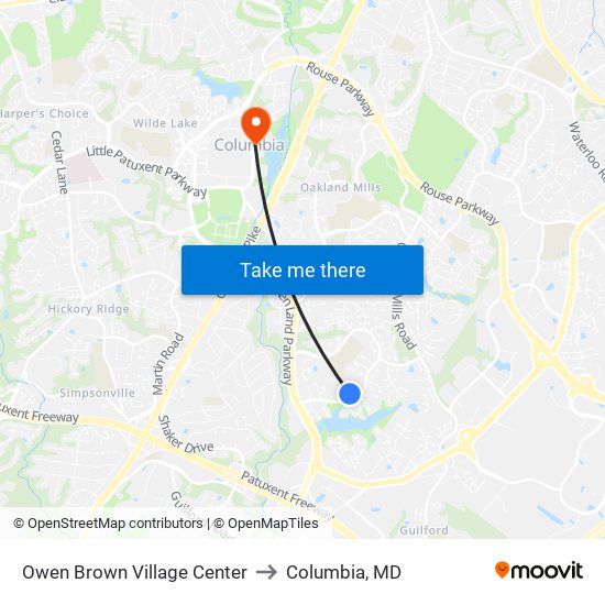 Owen Brown Village Center to Columbia, MD map