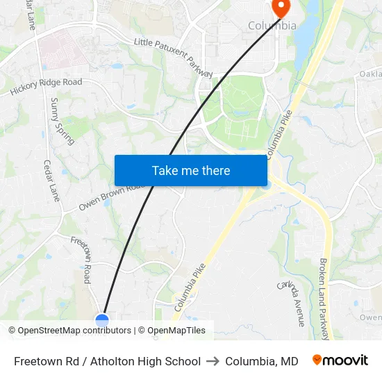 Freetown Rd / Atholton High School to Columbia, MD map