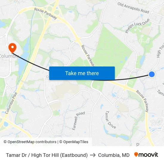Tamar Dr / High Tor Hill (Eastbound) to Columbia, MD map