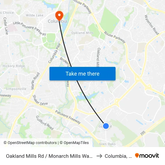 Oakland Mills Rd / Monarch Mills Way South to Columbia, MD map