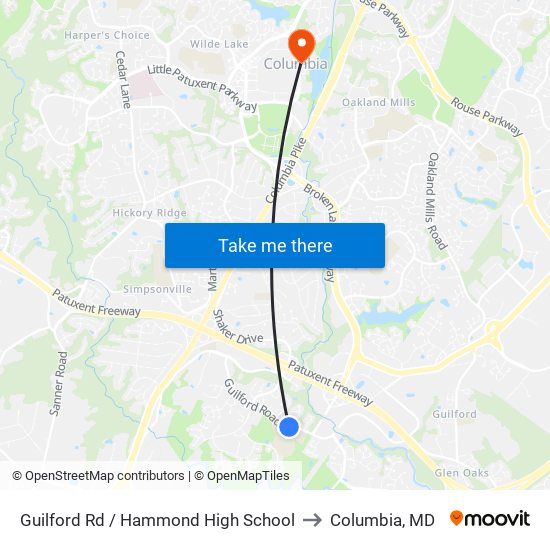 Guilford Rd / Hammond High School to Columbia, MD map