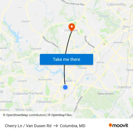 Cherry Ln / Van Dusen Rd to Columbia, MD map